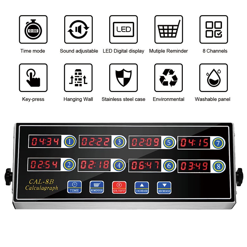 BIZOEPRO Kitchen Timers for Cooking, 8 Channel, Commercial Grade, Stainless Steel, LED Digital, Loud Alarm, - Image 3
